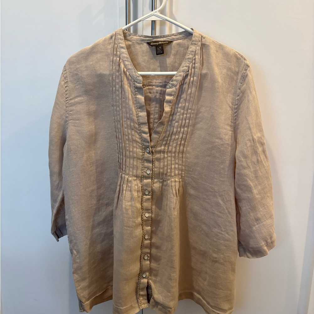 Beige linen Button-Up Blouse